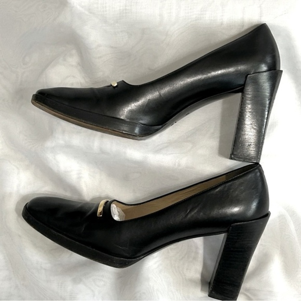 Vintage Gucci Black Leather 4” Block Heel Shoes Size 7.5 B Italy